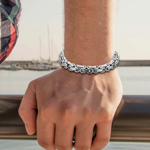 NEW .925 Silver/SS Byzantine Thick 6MM Chain Bracelet w/Box, Size 8” - Picture 5 of 6